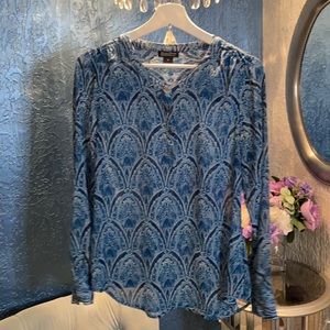 Lucky Brand Boho Chic Sheer Blouse in Blue Paisley